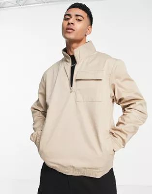 Le Breve half zip funnel neck jacket in stone | ASOS (Global)