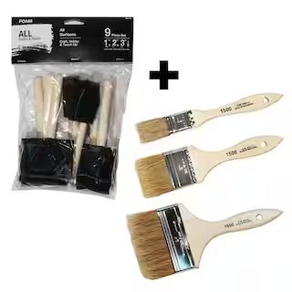 1 in. + 2 in. + 4 in. Flat Chip Brushes + 1 in., 2 in. and 3 in. Chiseled Foam Paint Brush Set (9... | The Home Depot