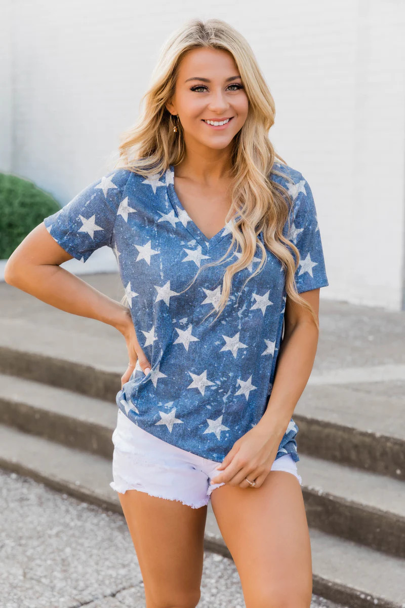 I'm Reaching For The Stars Blouse Blue | The Pink Lily Boutique