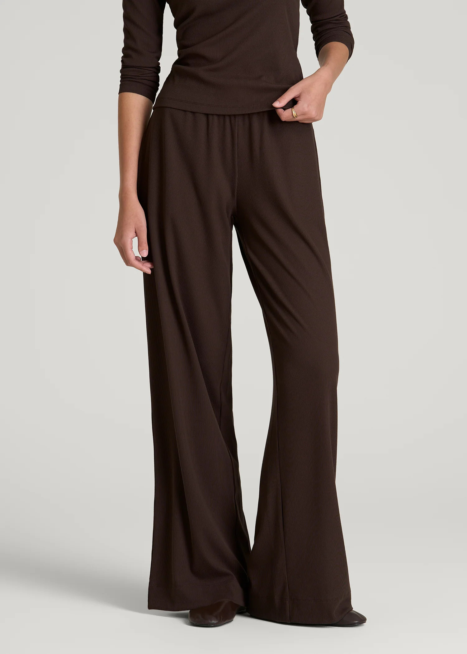 Ribbed Knit Wide Leg Pant for Tall Women in Espresso | American Tall