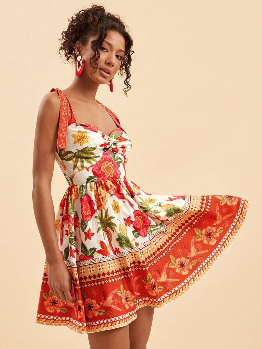 Travachic Tropical Print Twist Strap Vacation Dress,Beach Vacation Outfits, Summer Outfits For Wo... | SHEIN