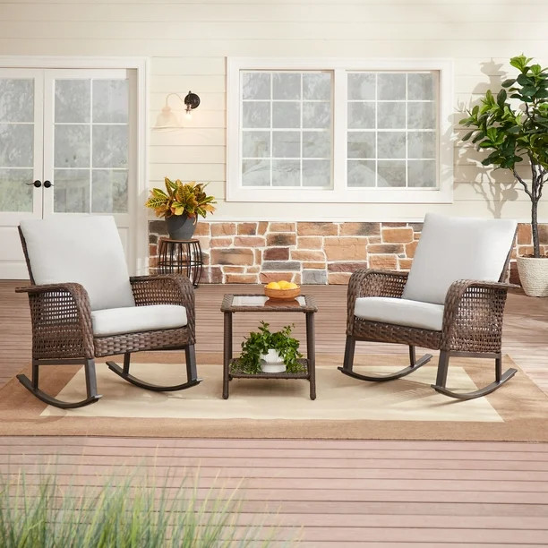 Mainstays Tuscany Ridge 3-Piece Rocking Chair Outdoor Bistro Set, Grey - Walmart.com | Walmart (US)