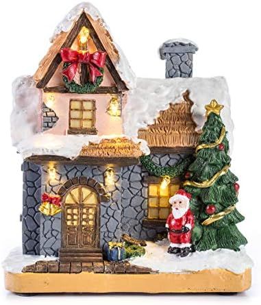 6" Resin Christmas Scene Village Houses Town with Warm White LED Light Battery Operate Christmas ... | Amazon (US)