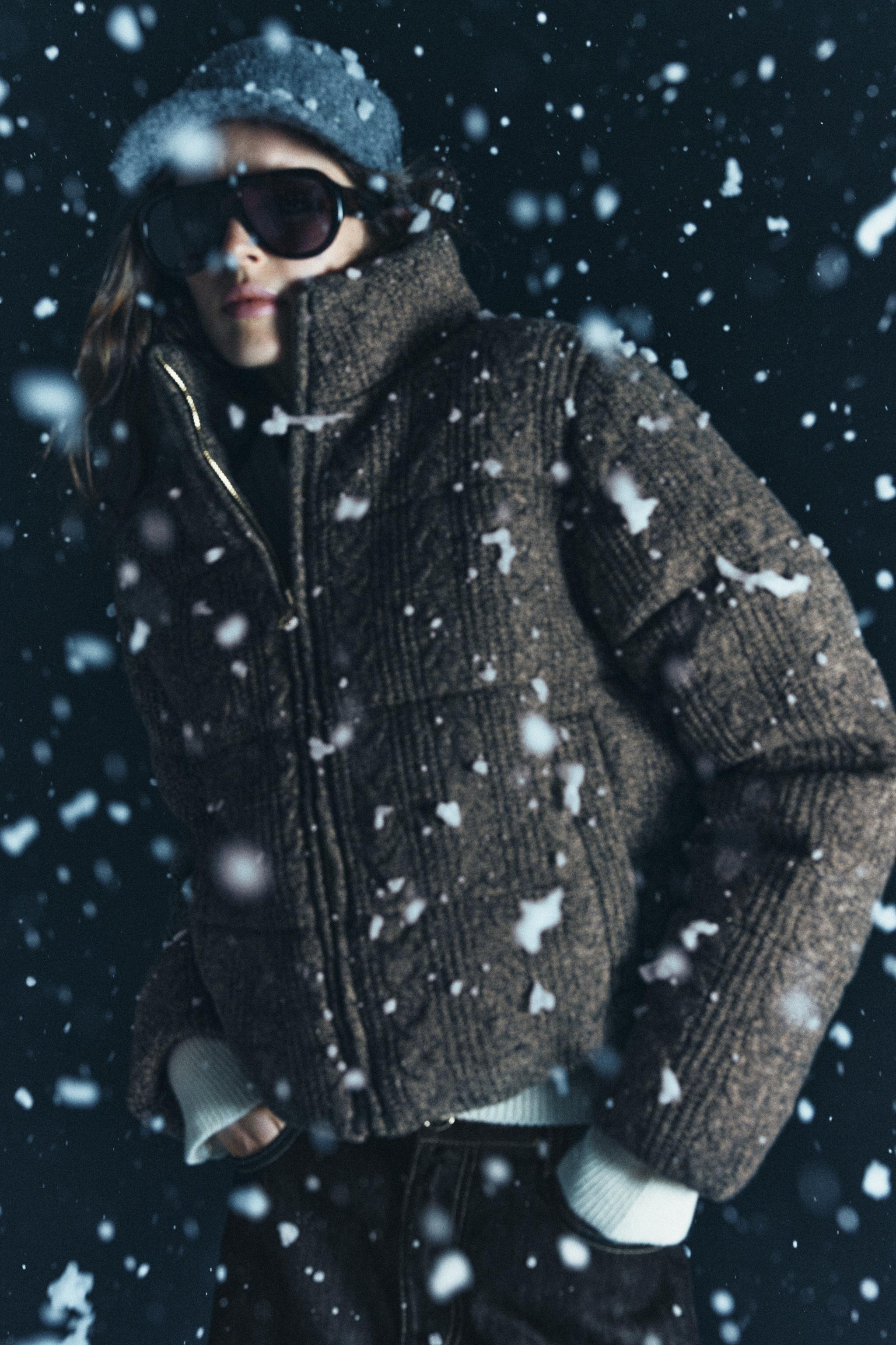 QUILTED CABLE KNIT BOMBER ANORAK WITH THERMAL INSULATION | Zara UK