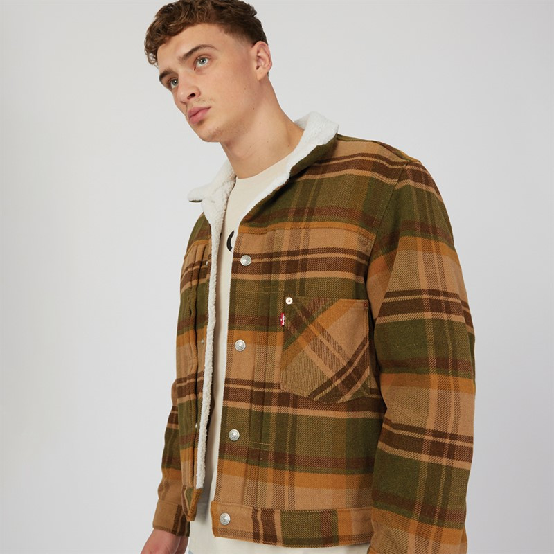 Levi's Mens Sherpa Trucker Jacket Barold Paild 1 Winter Moss | M and M Direct (UK)
