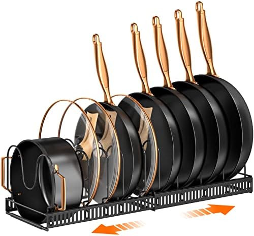 MUDEELA Pots and Pans Organizer Rack for under Cabinet, Expandable 11.81''-22.85'' Pot Lid Kitche... | Amazon (US)