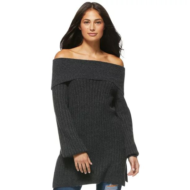 Sofia Jeans by Sofia Vergara Women's Fold Over Off The Shoulder Tunic Sweater | Walmart (US)