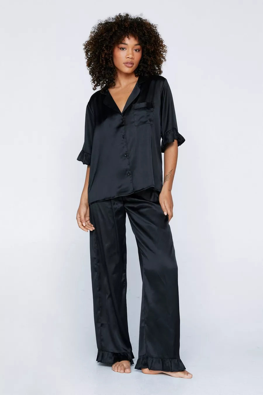 Satin Ruffle Pajama Pants Set | Nasty Gal US