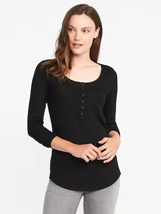 Old Navy Womens Slim-Fit Rib-Knit Henley For Women Black Size M | Old Navy US