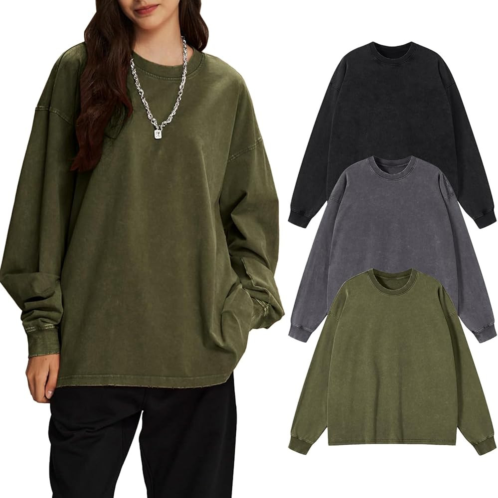 KEEPSHOWING Men's Oversized T Shirts Long Sleeve Shirts for Men Vintage Acid Wash Comfort Colors ... | Amazon (US)