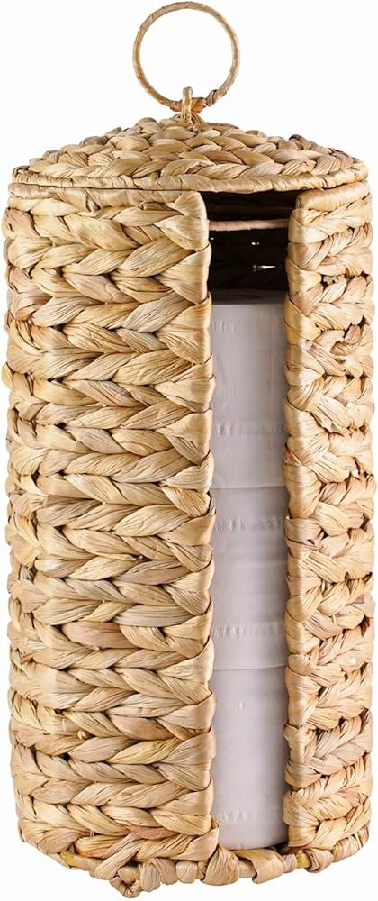 Wicker Toilet Paper Storage Stand with Lid, Toilet Paper Holder for Up to 3 Mega Rolls, Water Hya... | Amazon (US)