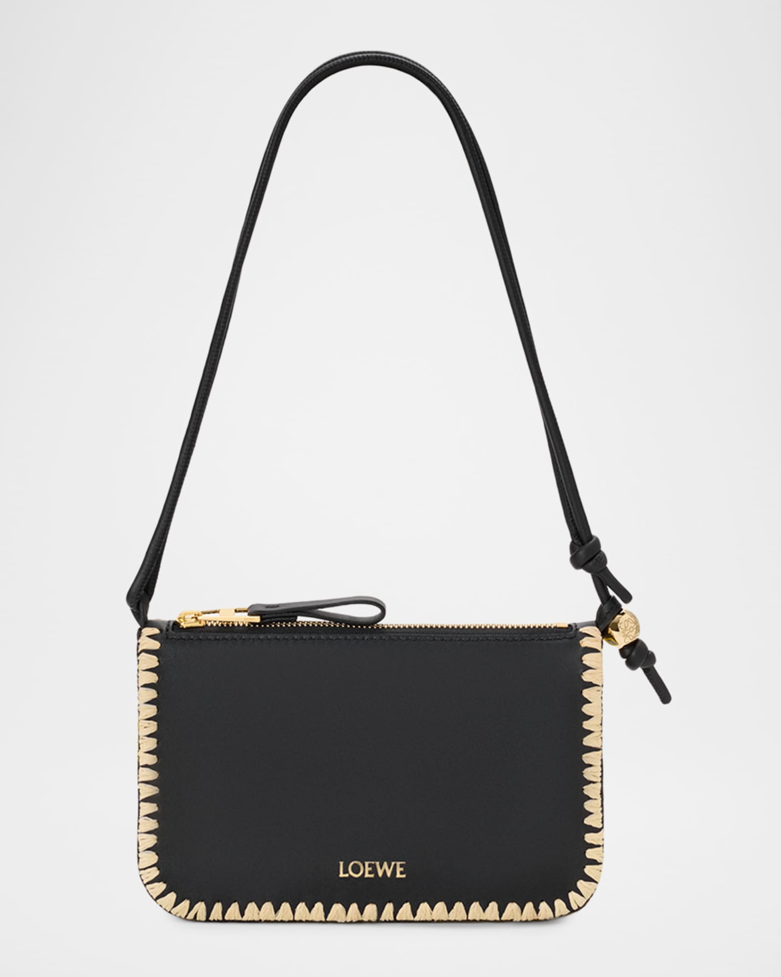 x Paula's Ibiza Rio Leather & Striped Raffia Shoulder Bag | Neiman Marcus