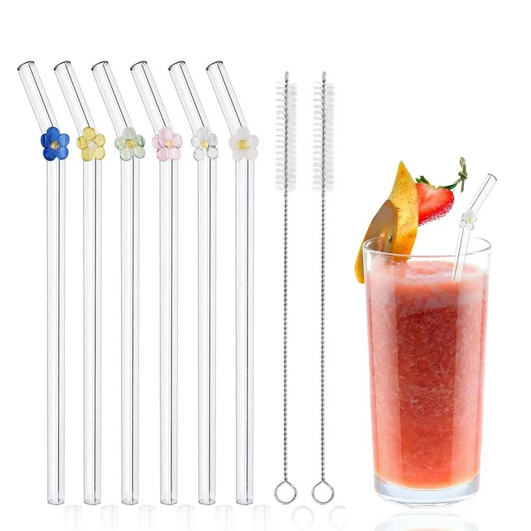 6 Pack Reusable Glass Straws Shatter Resistant, Cute Clear Glass Straw for Smoothie, Cocktail, Ju... | Walmart (US)