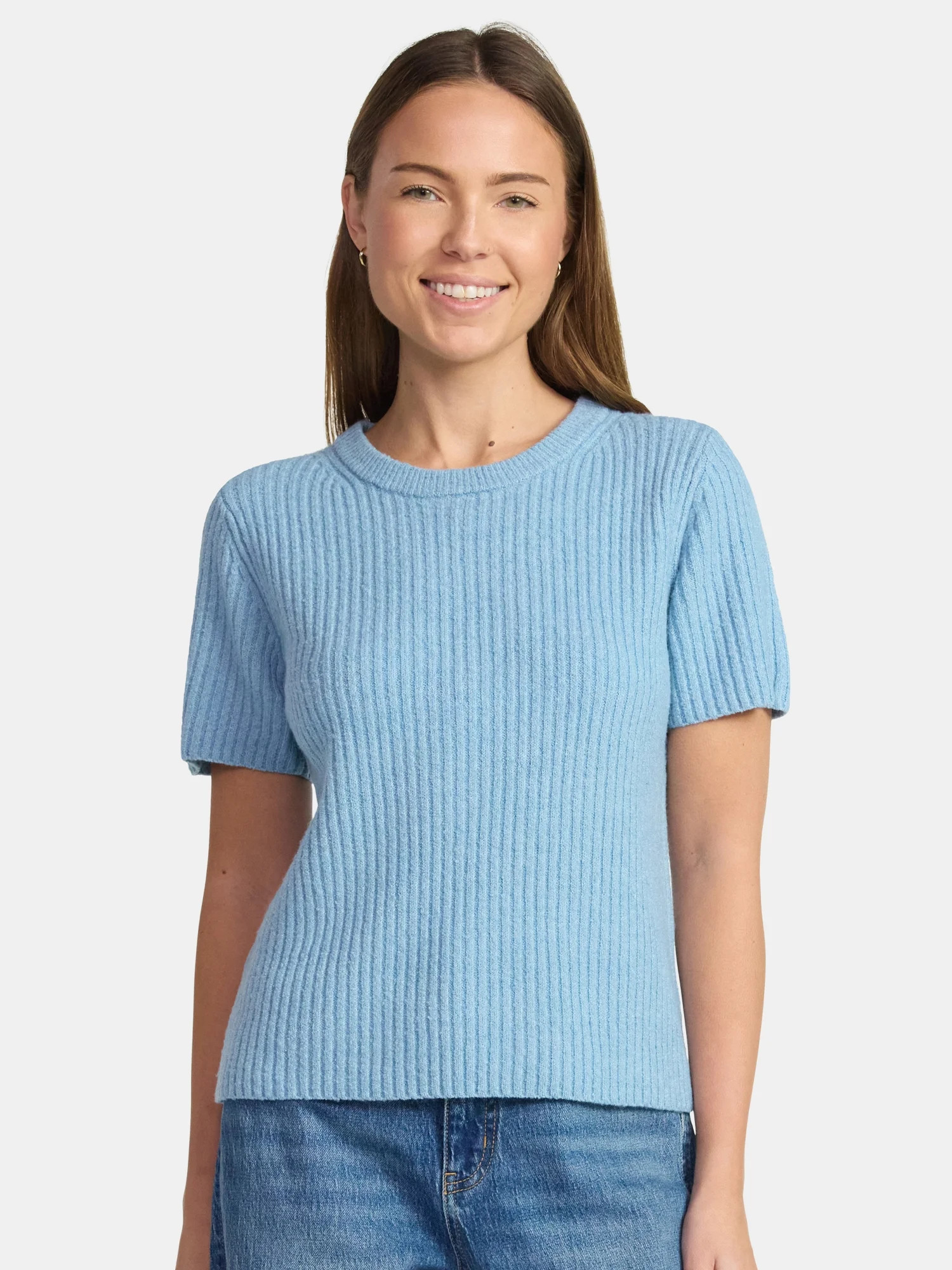 Time and Tru Women's Sweater Tee with Short Sleeves, Sizes XS-XXXL - Walmart.com | Walmart (US)