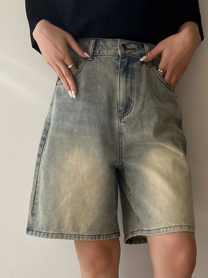 DAZY Zipper Fly Bermuda Denim Shorts | SHEIN