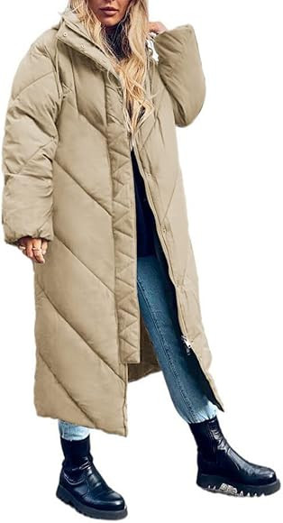 Yousify Women's Hooded Long Puffer Coat Winter Longer Thickened Down Jacket Zip Cocoon Outwear | Amazon (US)