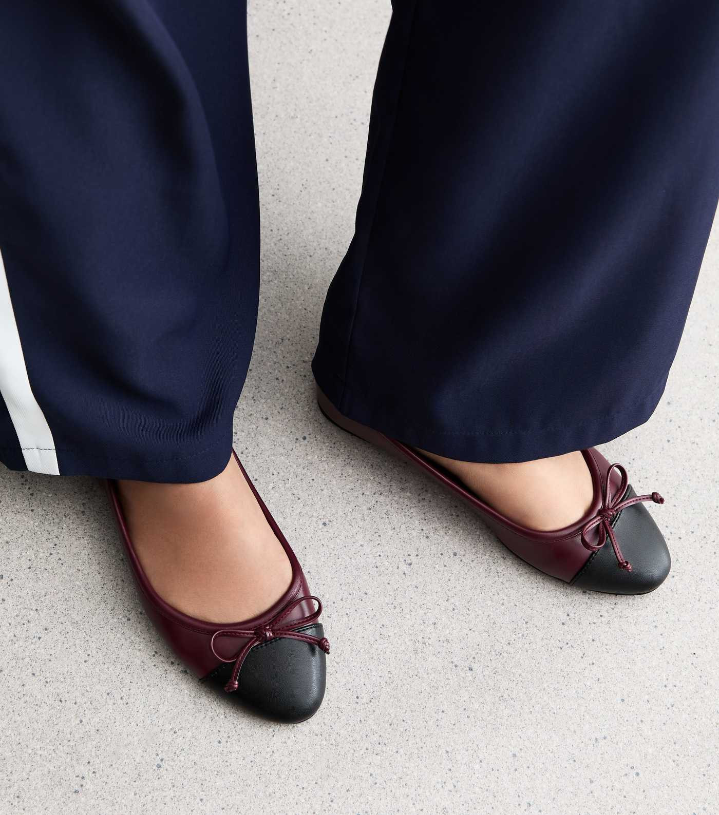 Burgundy Contrast Toe Cap Ballerina Pumps | New Look | New Look (UK)