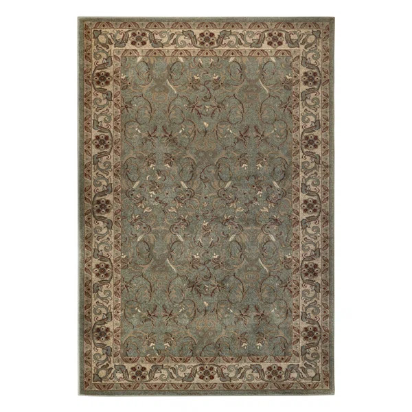 Everina Traditional Oriental Floral Scroll Classic Vines Indoor Area Rug in Green | Wayfair North America