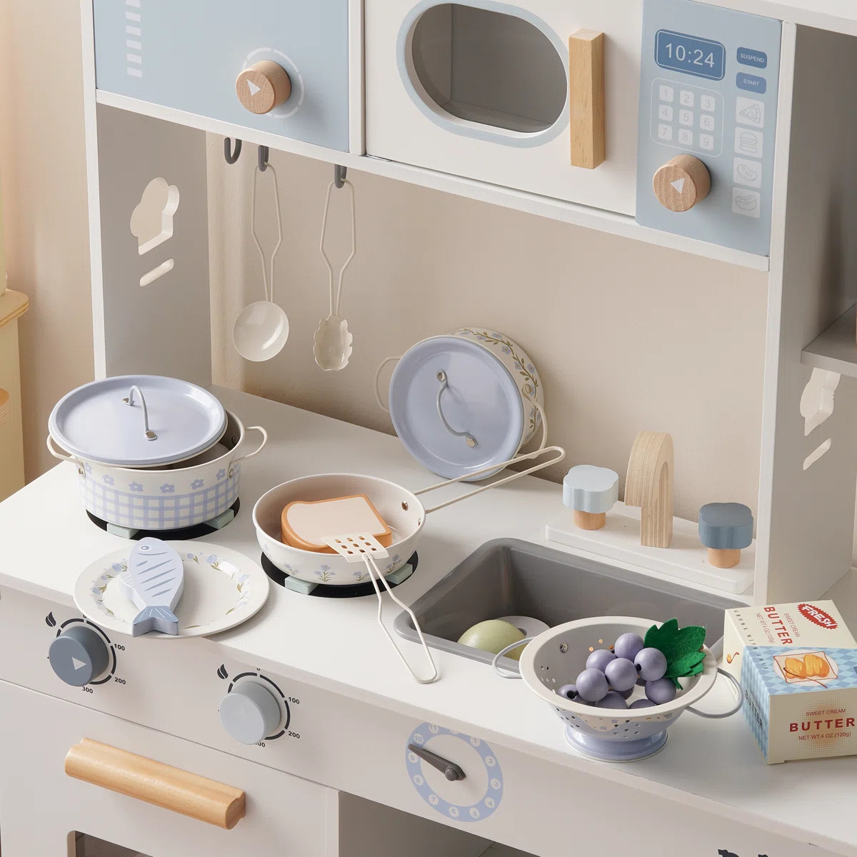 Pretend Play Kitchen Accessories Set with Metal Cookware, Cooking Utensils & Storage Bag | Wayfair North America