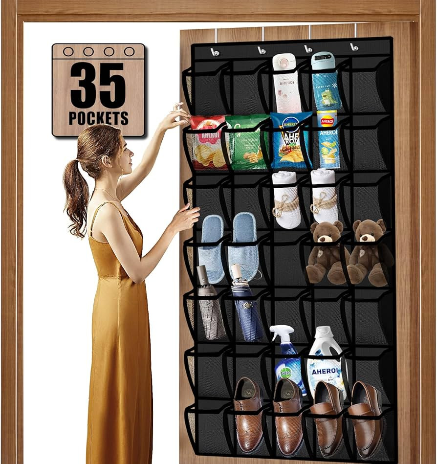 Aheroi 35 Pockets Large Over the Door Organizer, Breathable Mesh Pockets Hanging Shoe Organizer, ... | Amazon (US)