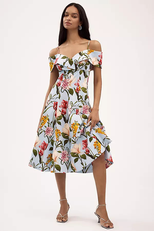 Minnie Off-The-Shoulder Floral A-Line Midi Dress | Anthropologie (US)