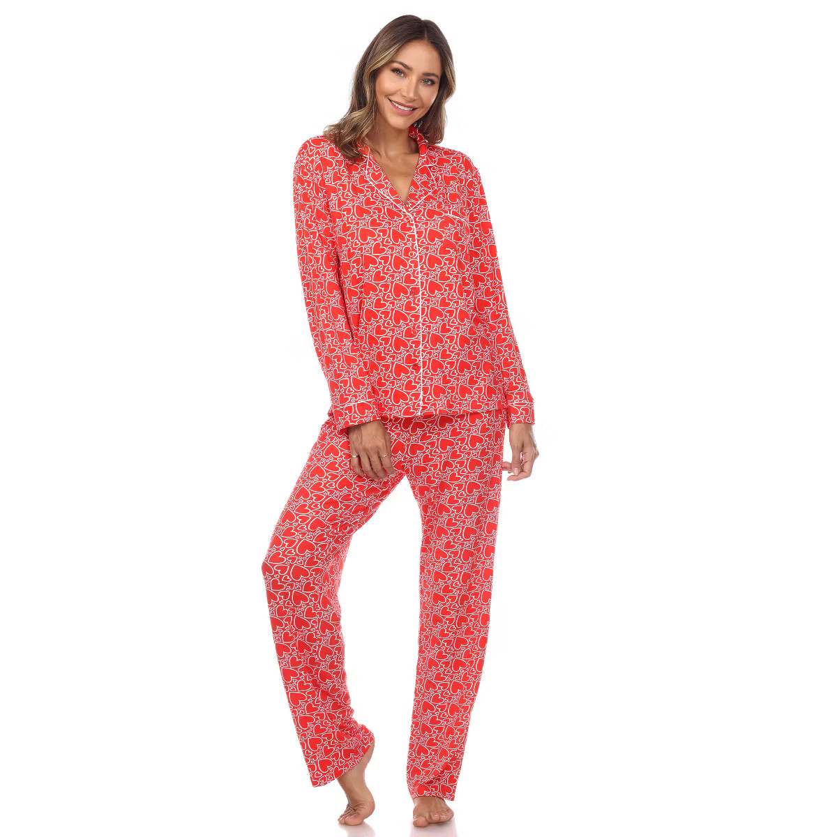 Women's Long Sleeve Heart Print Pajama Set - White Mark | Target