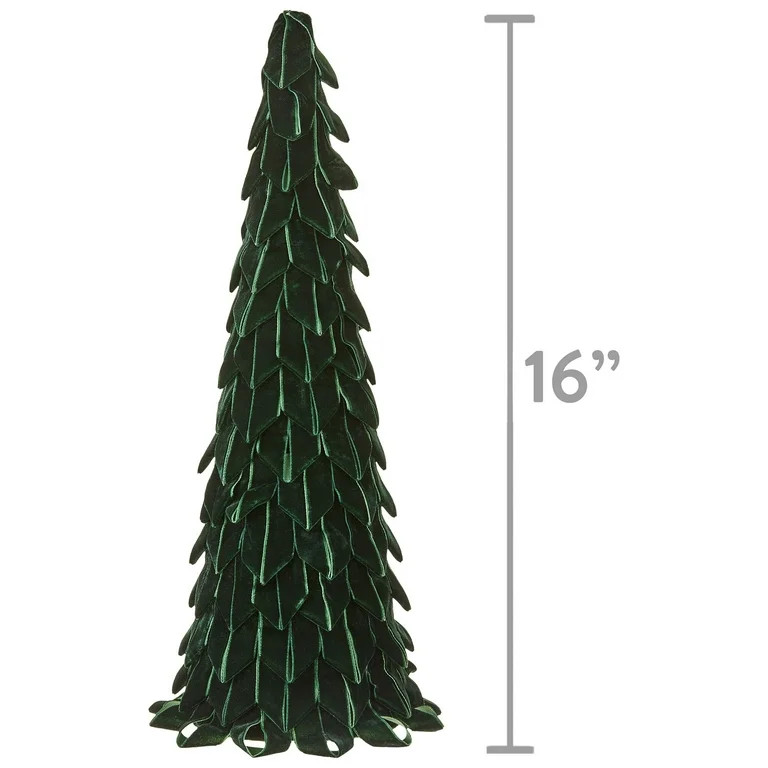 Green Velvet Ribbon Cone Tree Tabletop Decor, 15.2 in, by Holiday Time | Walmart (US)