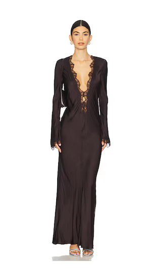 Allegra Lace Plunged Maxi Dress in Espresso | Revolve Clothing (Global)