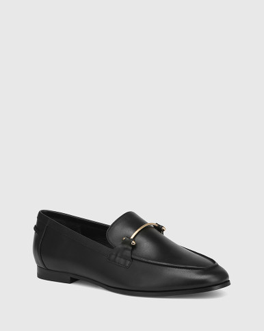 Angeles Black Leather Flat Loafer | Wittner