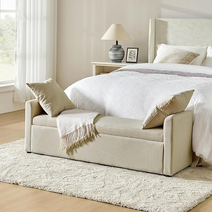 HULALA HOME 59" Storage Bench with 2 Throw Pillows, Modern Long Bedroom Bench for End of Bed, Com... | Amazon (US)