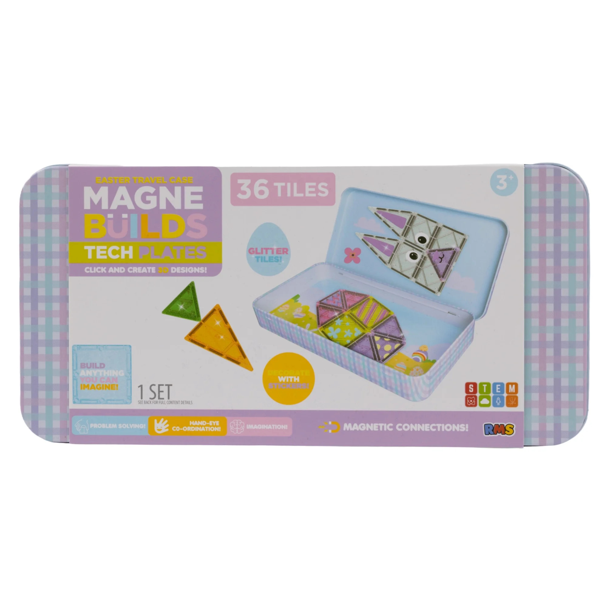 RMS Easter Bunny Magnetic Tile Tins, Stem Toy for Kids with Reusable Storage Tin, Magnetic Buildi... | Walmart (US)