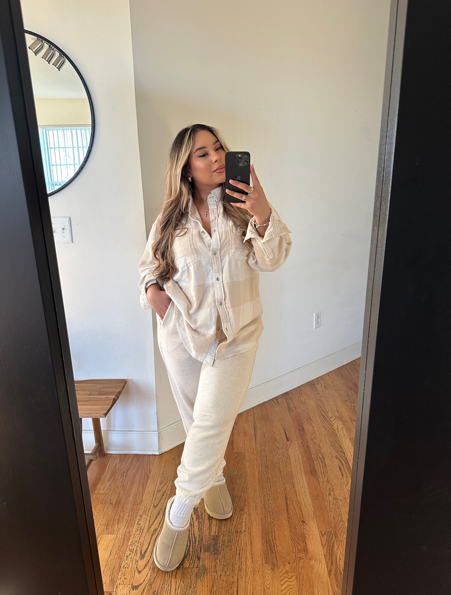 These tones make my heart smile & they’re cozy?! 🥹 oh & 50% off?! Sizing ⬇️ 

Flannel: M 
Sweats: M

#LTKSeasonal #LTKHoliday #LTKMidsize