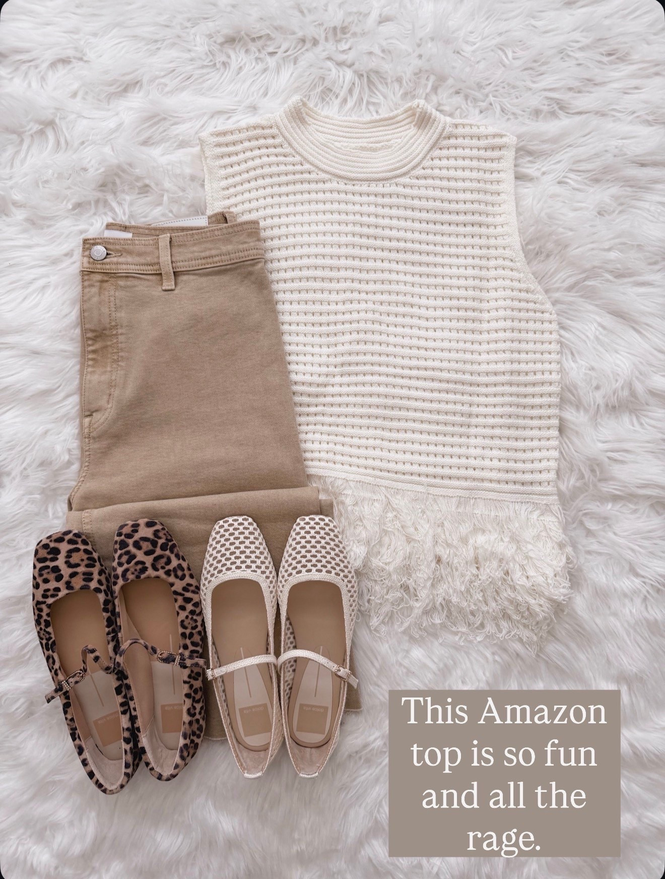 This top is such a fun find and looks way more expensive than it is.

amazon top, sleeveless sweater top, spring tops, casual outfit ideas, neutral outfit, tan jeans outfit, mary jane flats, leopard flats, affordable fashion finds, everyday style, womens tops, trendy basics

#LTKSeasonal #LTKOver40 #LTKMothersDay