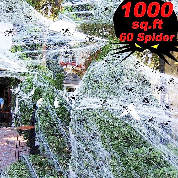 1000 sqft Halloween Spiders Web Decorations,Super Stretch Spiders Web with 60 Plastic Fake Spider... | Amazon (US)