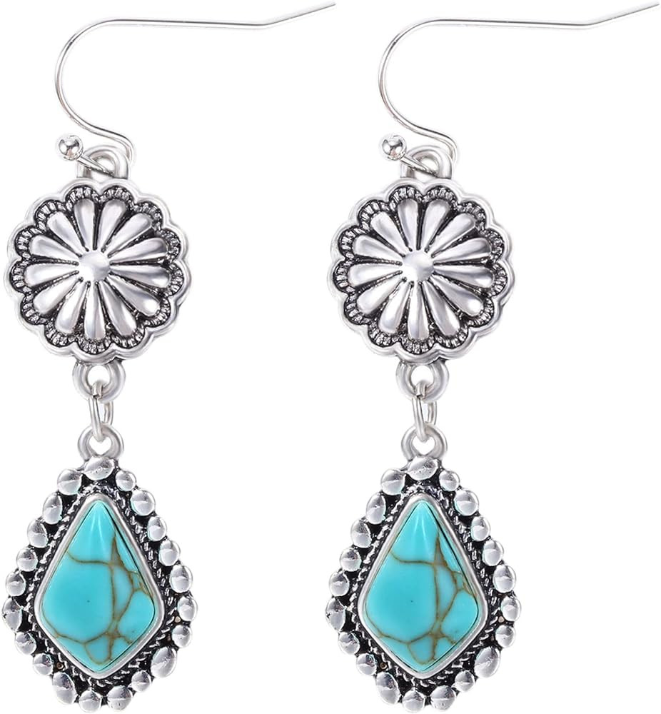 Colloca Turquoise Dangle Earrings for Women, 925 Sterling Silver Hook Western Teardrop Bohemian E... | Amazon (US)