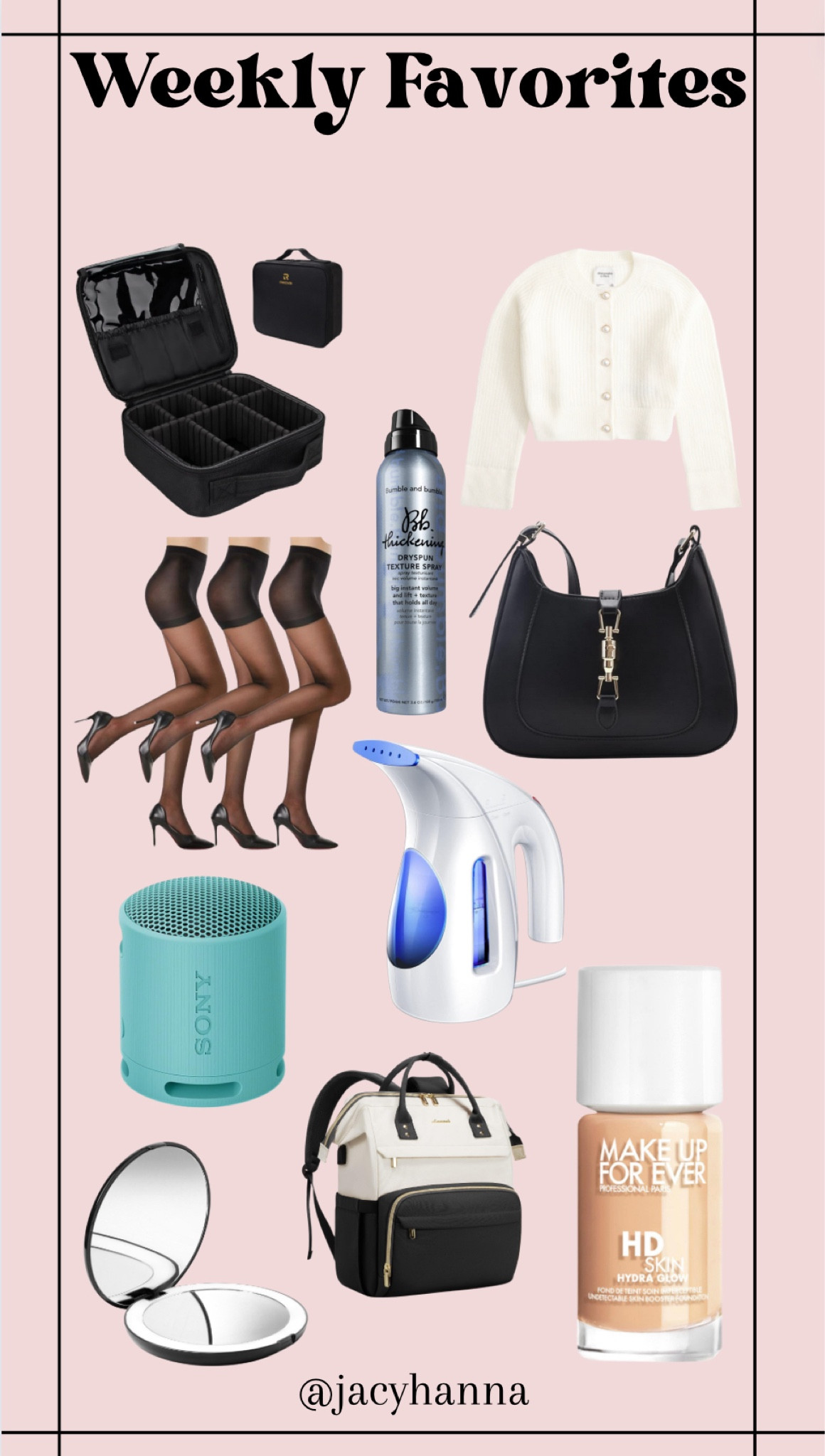 Weekly favorites💕 



Current obsessions, sheer black tights, travel speaker, Amazon finds, travel steamer, makeup bag, foundation 

#LTKbeauty #LTKtravel #LTKstyletip