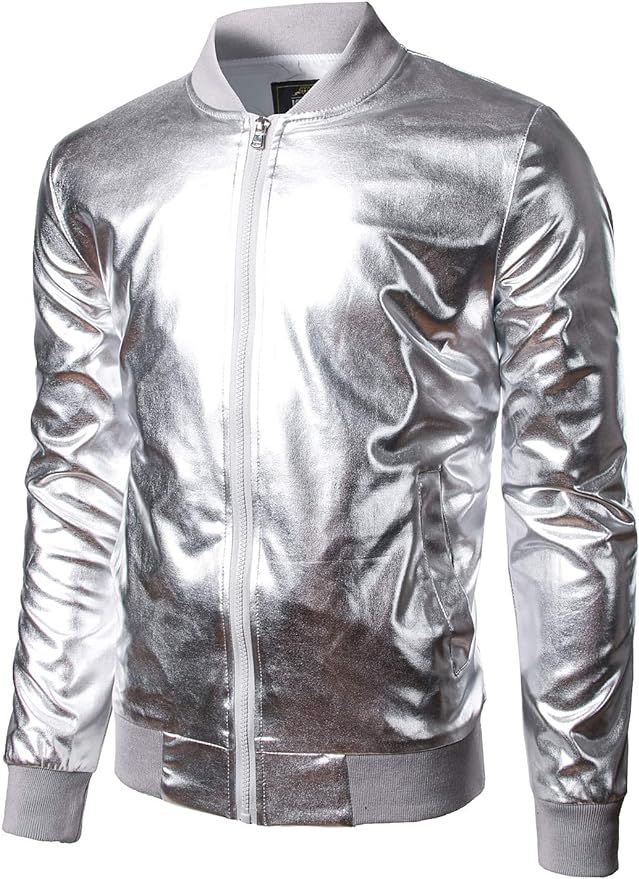 JOGAL Men's Metallic Party Costume Varsity Bomber Jacket | Amazon (US)