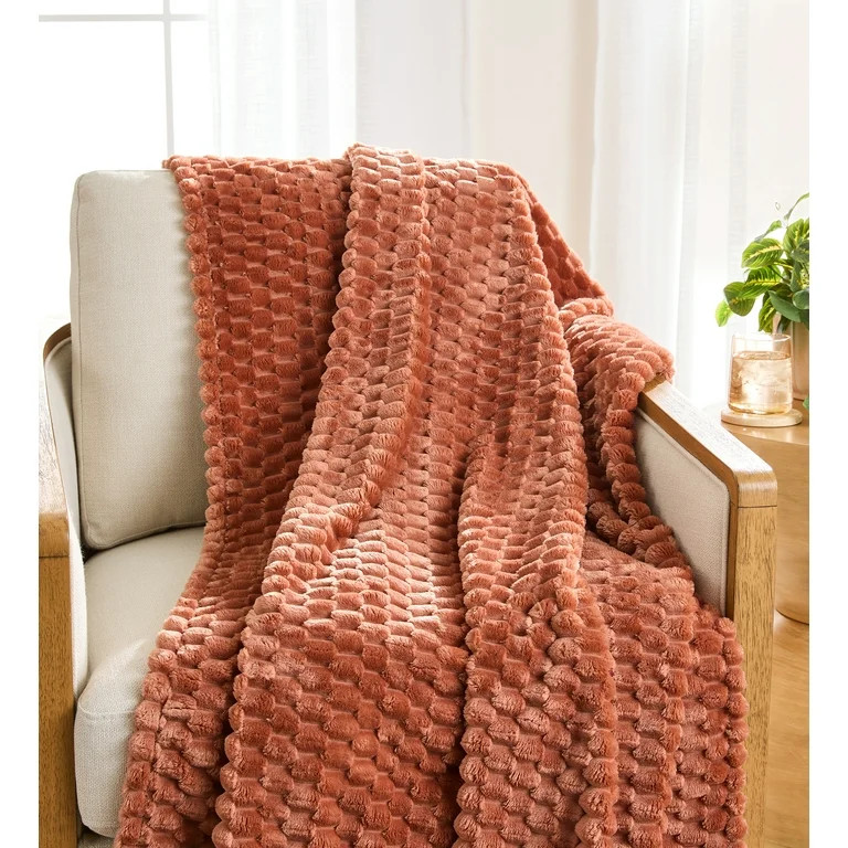 Better Home & Gardens Textured Velvet Plush Super Soft Oversize Throw Blanket, Terracotta Clay | Walmart (US)