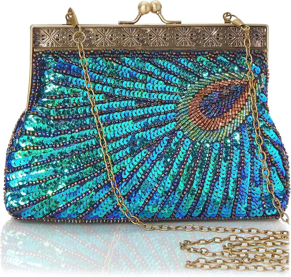 BABEYOND 1920s Flapper Peacock Clutch Vintage Gatsby Sequined Evening Handbag Beaded Bag | Amazon (US)