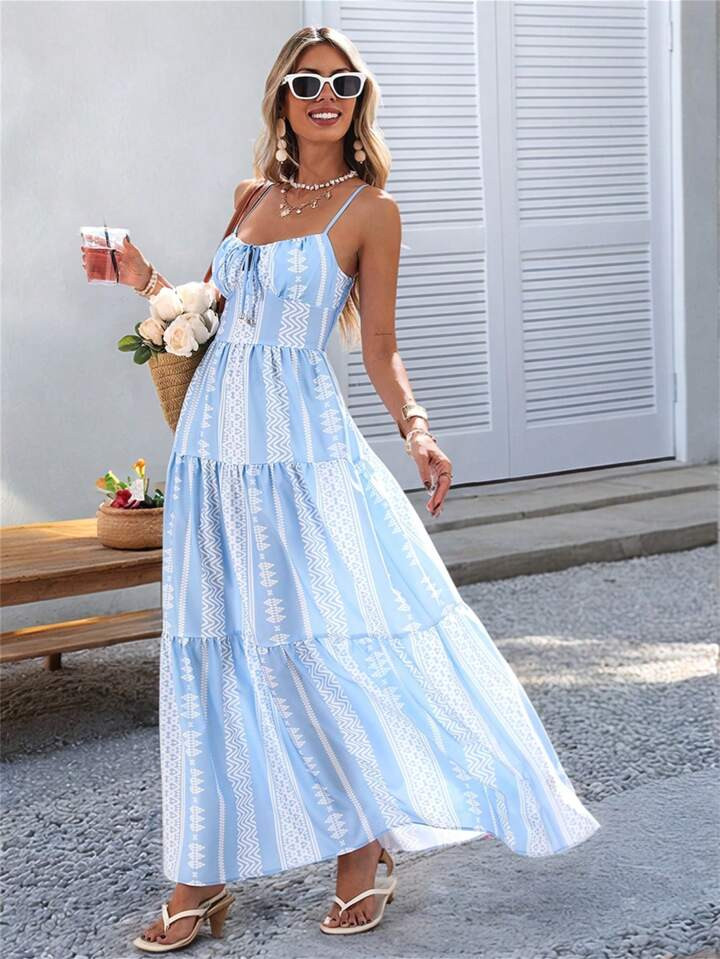 Vivid Eden Woven Print Spaghetti Strap Women Long Dress,Summer Clothes,Valentine Day,Vacation Outfits Woman,Beach Outfits For Woman, Festival,Romantic,Bohemian,BOHO, Sweet, ,Rave Outfits Festival,Tropical Vacation Woman Clothes,Carnaval,Pastel Dresses For Women | SHEIN
