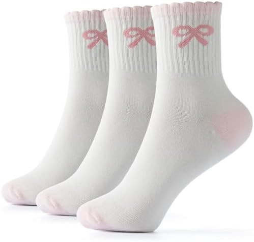 GOEWY Women's Cotton Crew Socks with Preppy Style Valentines Day Gifts Cute Bow Soft Ankle Socks ... | Amazon (US)