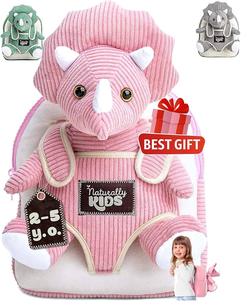 Naturally KIDS Pink Dinosaur Toys for Girls, Toddler Girl Toys, Dinosaur Backpack, Triceratops St... | Amazon (US)