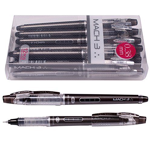 Morning Glory Mach Liquid ink 3 Roller Ball Pen - 0.38 Mm-Black (Pack of 12 Pens) | Amazon (US)