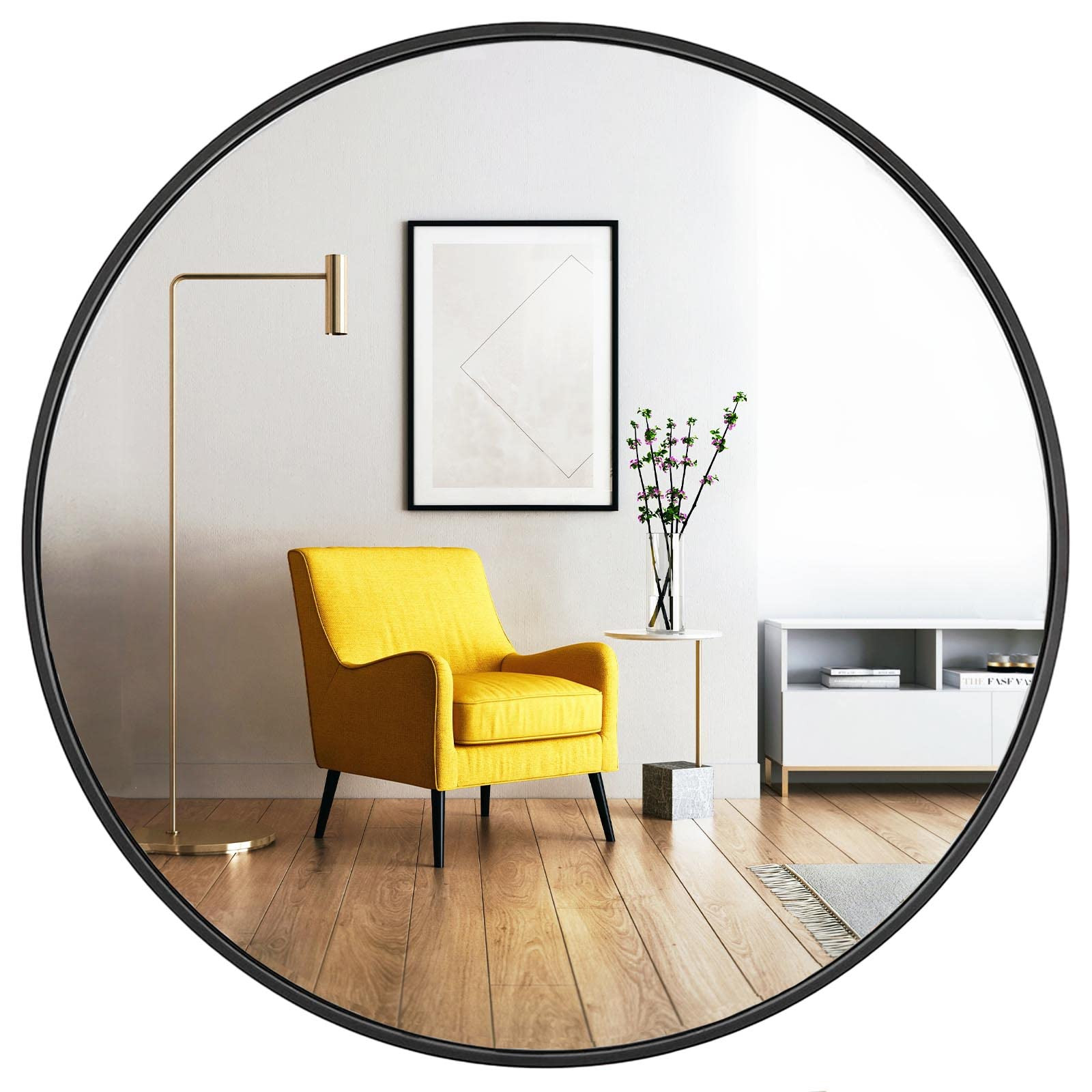 oruii Round Mirror, Black Round Mirror 24 inch, Round Wall Mirror Metal Frame, Round Bathroom Mirror | Amazon (US)
