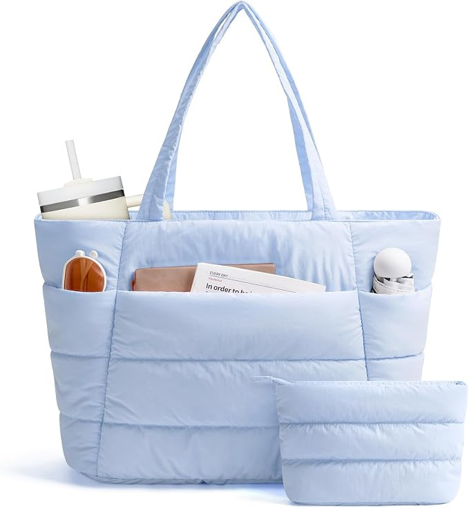 Narwey Nylon Puffer Tote Bag for Women, Quilted Travel Gym Nurse Work Bag | Amazon (US)