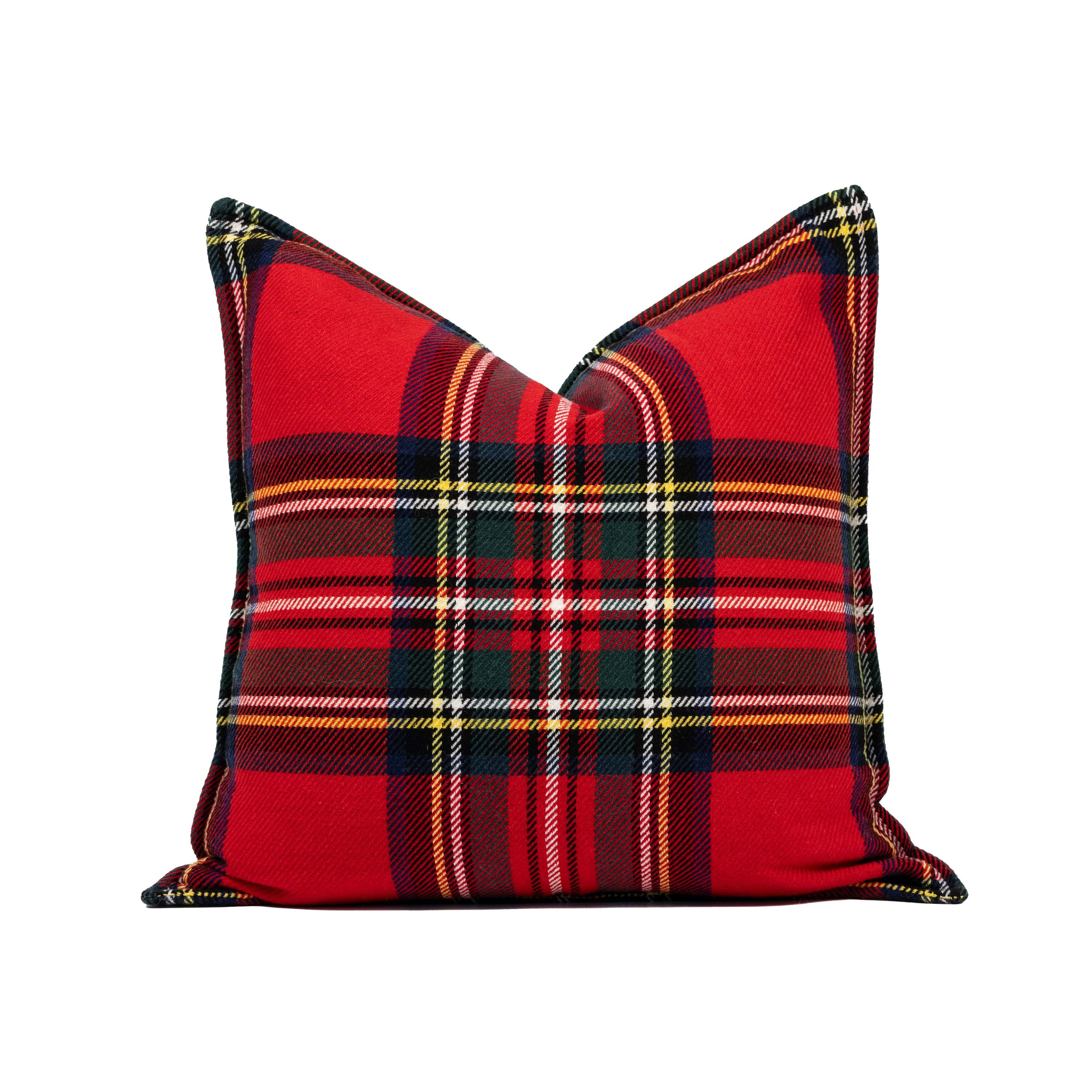 Royal Stewart Tartan Plaid, Decorative Red Plaid Throw Pillow Cover, with Flanged Border, 20 | Hofdeco