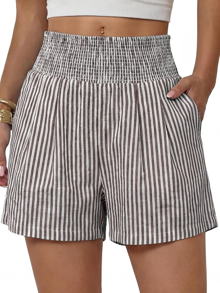 ANRABESS Womens High Waisted Striped & Gingham Shorts | Amazon (US)