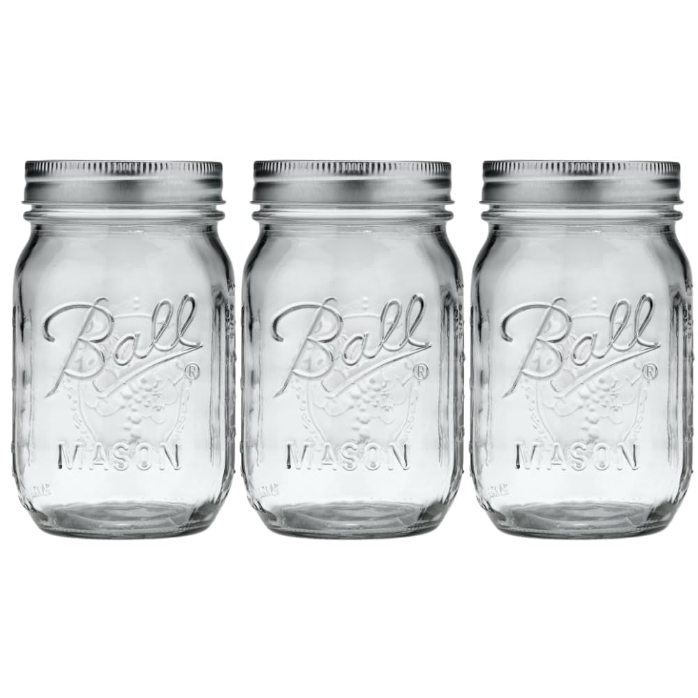 Ball Glass Mason Jar, Regular Mouth, Pint Size, 16 OZ (Pack of 3) | Amazon (US)