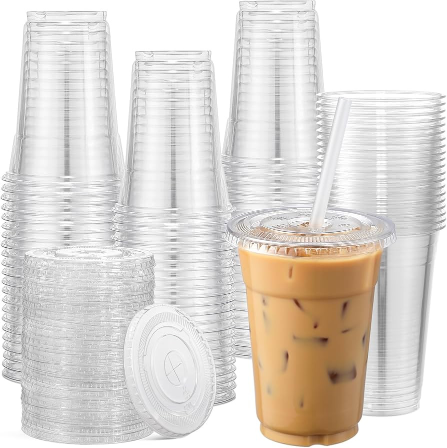 AOZITA 120 Sets - 16 oz Clear Plastic Cups with Lids, Disposable Cups With Straw Slot Lids for Co... | Amazon (US)