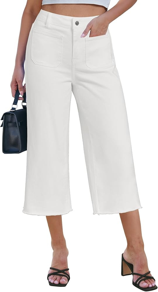luvamia Women's Wide Leg High Waisted Cropped Capri Jeans | Amazon (US)